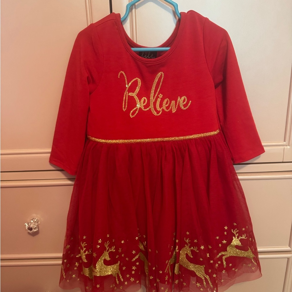 lilt Red and Gold "Believe" Tulle Holiday Dress
